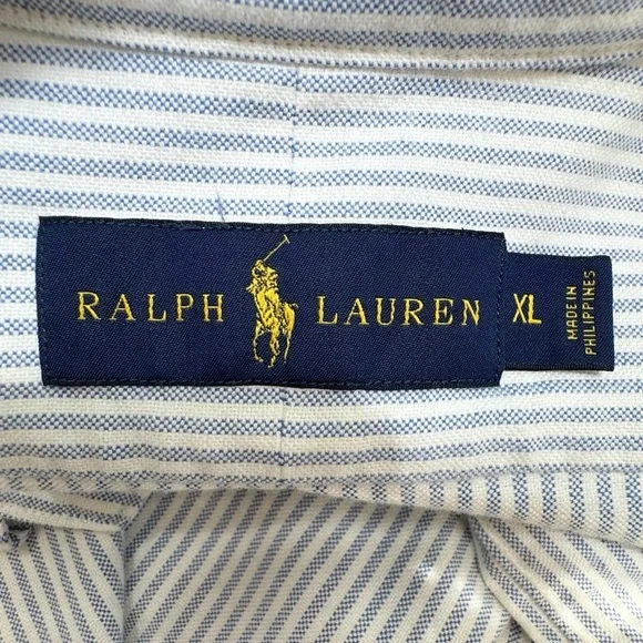 POLO RALPH LAUREN CLASSIC FIT BLUE/WHITE STRIPED COTTON OXFORD BUTTON DOWN SHIRT